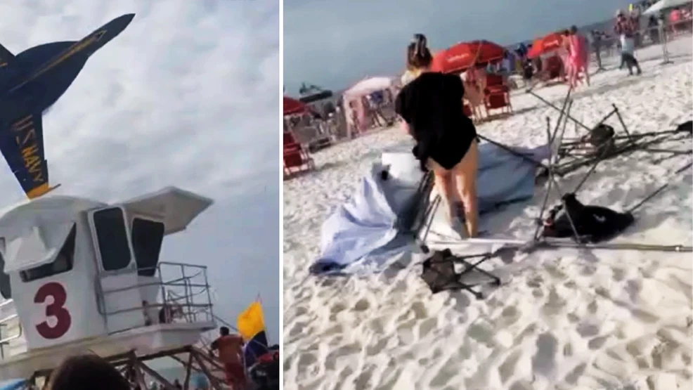 WATCH: Low Blue Angels flyover at Pensacola Beach sends items flying, shocks beachgoers
